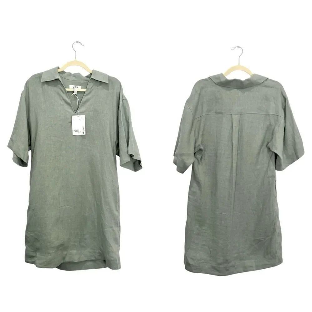 NWT COS OPEN-COLLAR LINEN SHIRT DRESS in mint green - Picture 11 of 13
